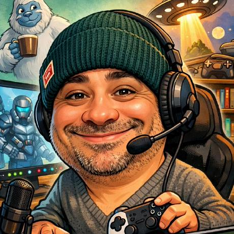 Illustrated portrait of Joseff Betancourt wearing a green beanie and headset